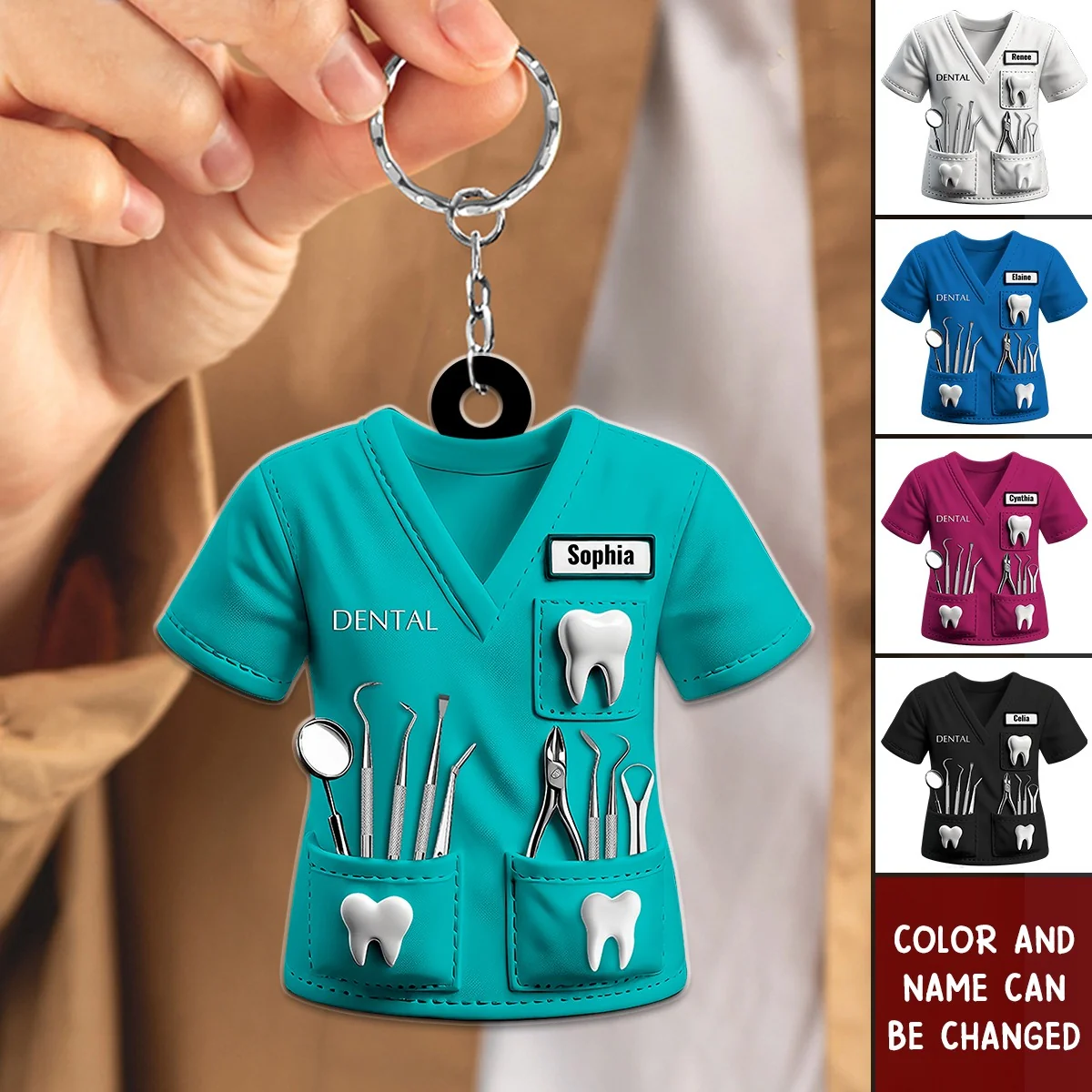 Personalized Dentist Uniform Custom Name 2D Acrylic Keychain