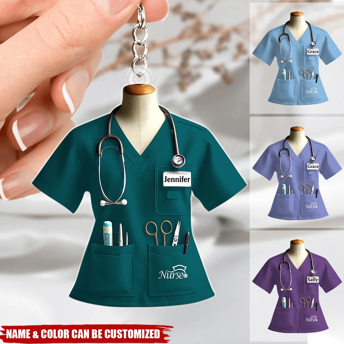Nurse Uniform Custom Name Personalized 2D Acrylic Keychain
